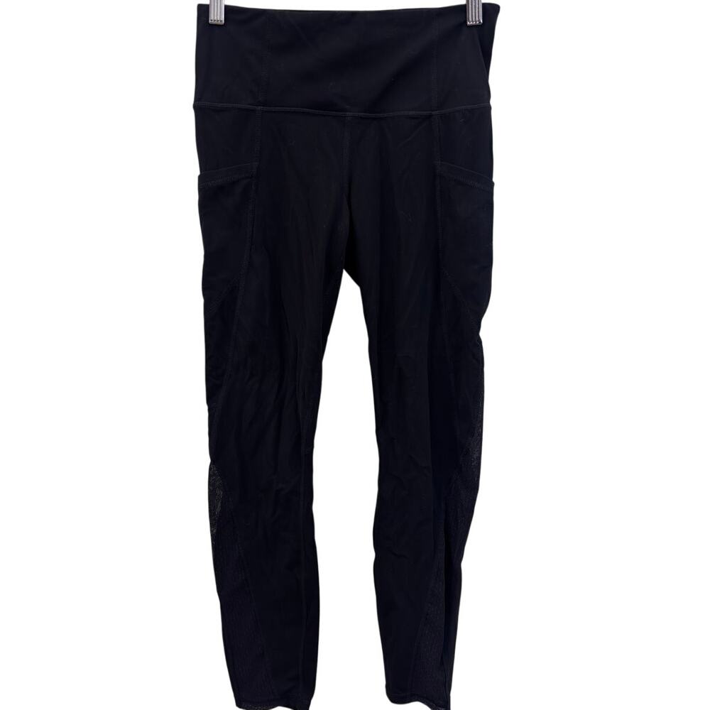 Athleta Black Salutation Stash Pocket Crop Mesh Detail Size Small